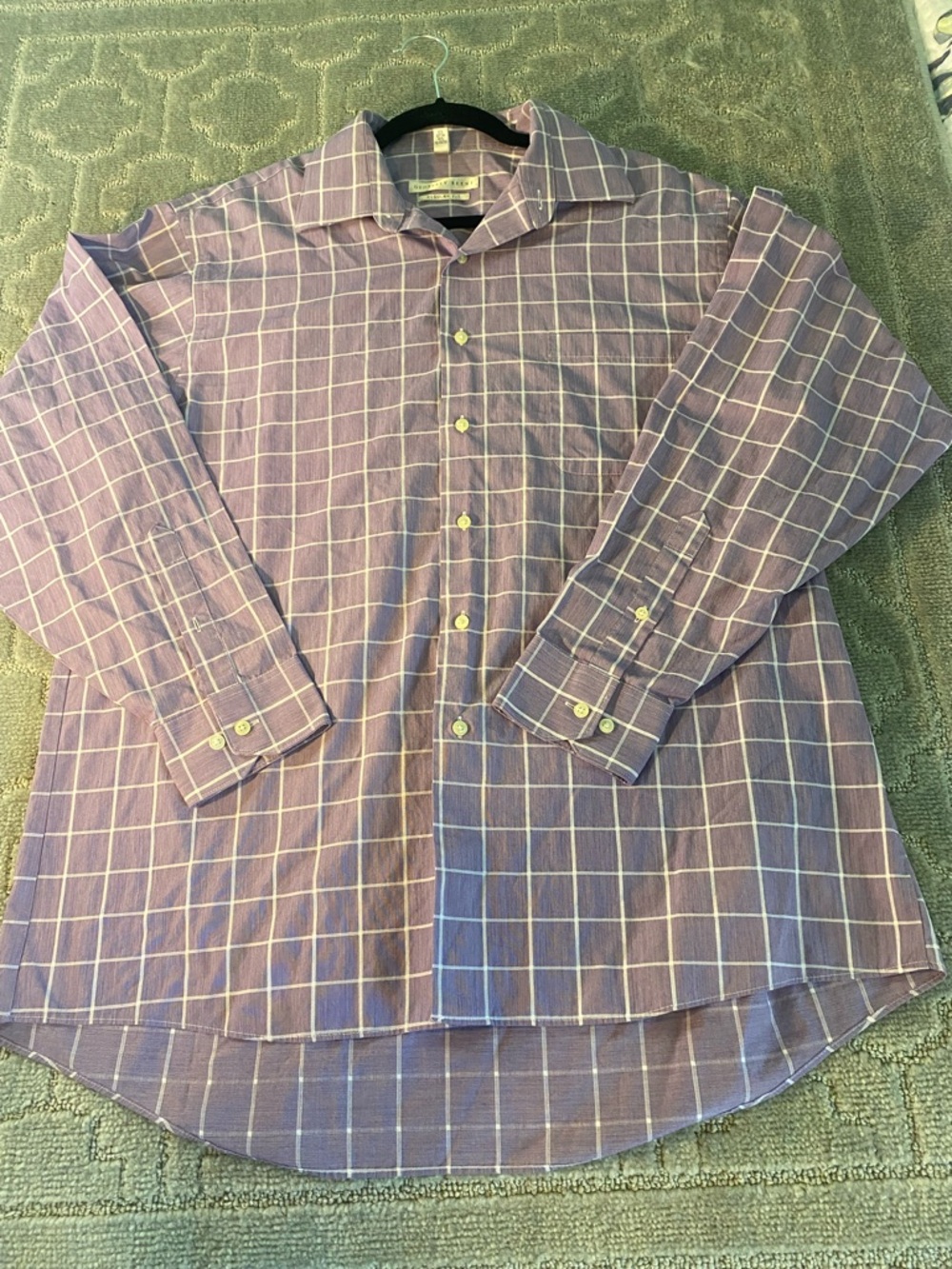 Geoffrey Beene XL 17 34/35 Purple Windowpane Dress Shirt Regular Fit‎